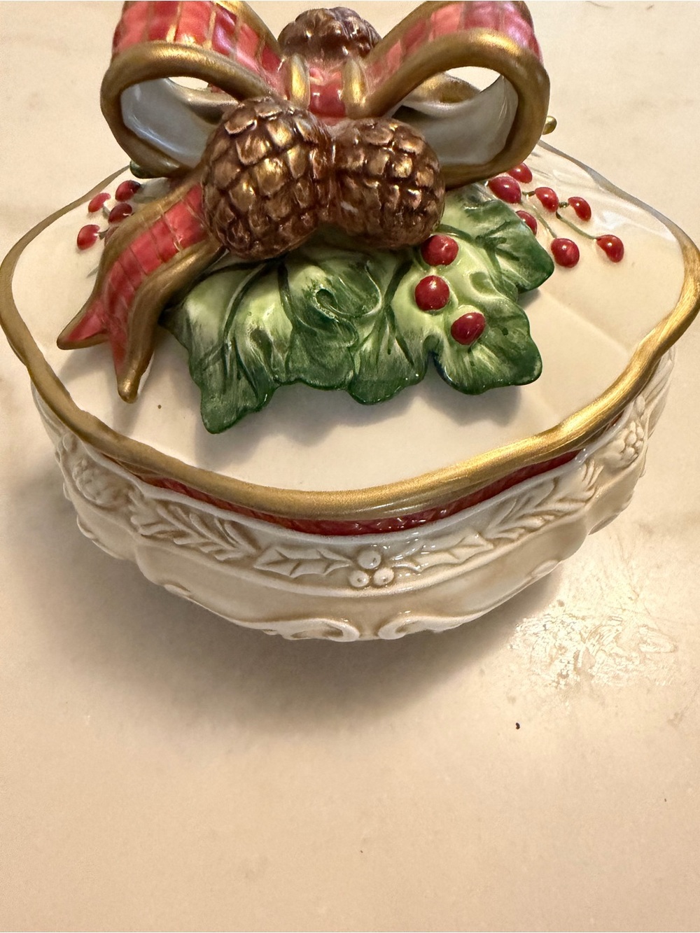 Vintage Fitz & Floyd Christmas Gathering Covered Candy Dish / Jar 6" x 7"